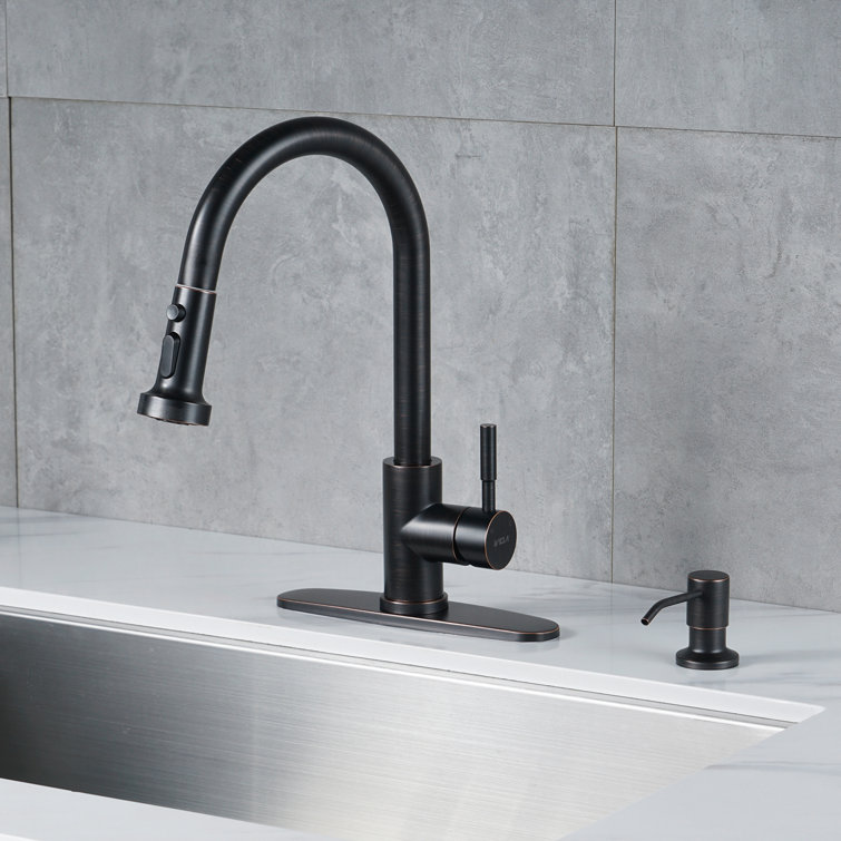 Oil Rubbed Bronze Pull Down Kitchen Faucet with Soap Dispenser