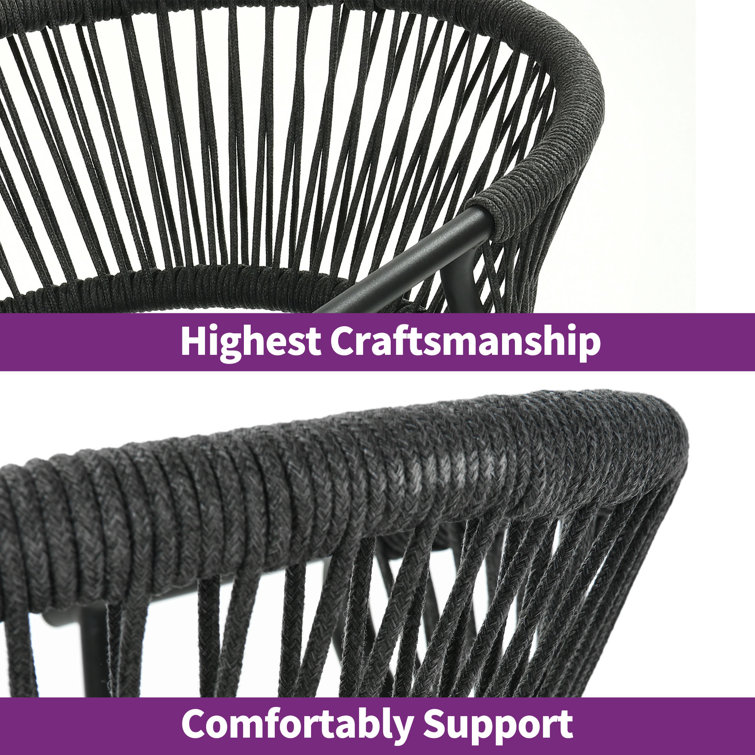Gray Rope Woven Stackable Outdoor Dining Chairs with Cushions