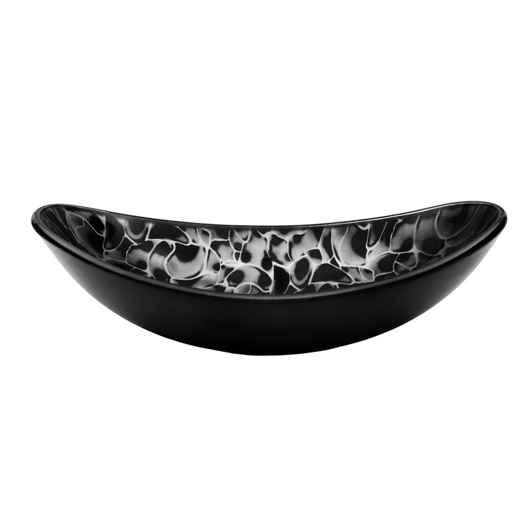 Black and Silver Oval Glass Above-Counter Vessel Sink