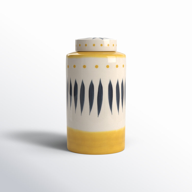 Kristie 10'' Yellow and White Hand Painted Ceramic Vase