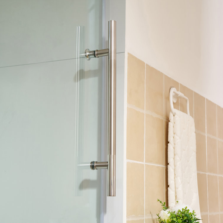 60" x 76" Frameless Sliding Shower Door with Clear Glass and Nickel Finish