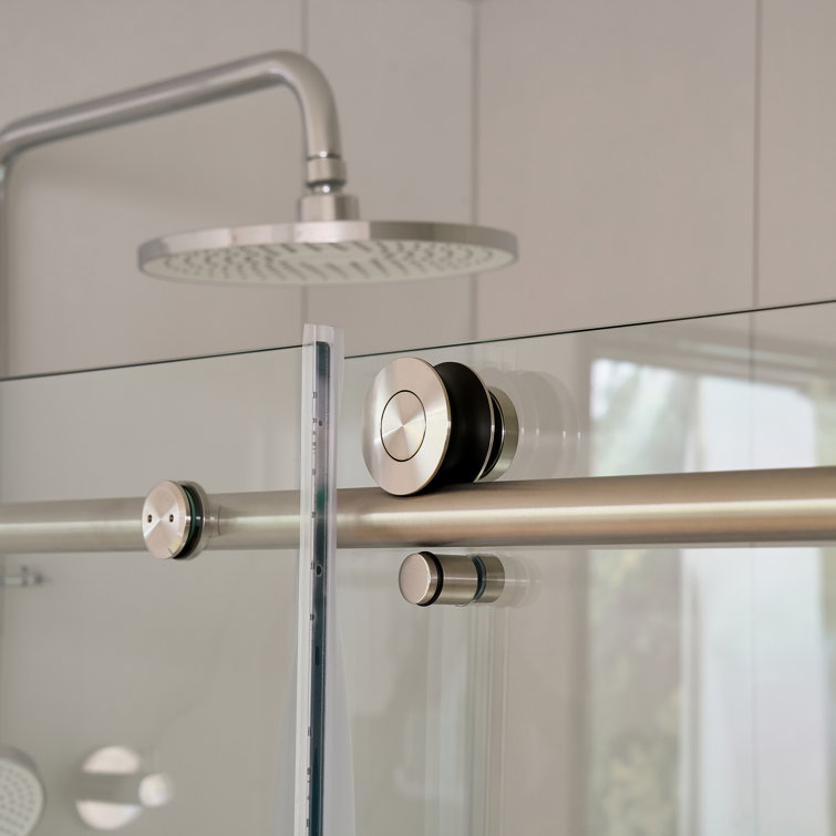 60" x 76" Frameless Sliding Shower Door with Clear Glass and Nickel Finish