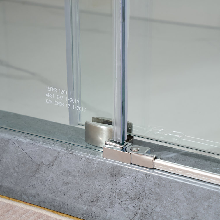 60" x 76" Frameless Sliding Shower Door with Clear Glass and Nickel Finish