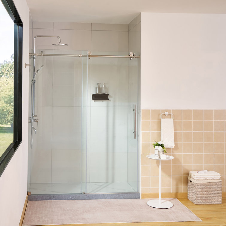 60" x 76" Frameless Sliding Shower Door with Clear Glass and Nickel Finish