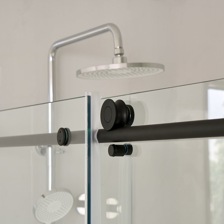 60" x 76" Frameless Matte Black Sliding Shower Door with Clear Glass