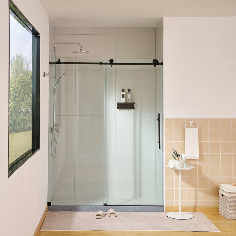 60" x 76" Frameless Matte Black Sliding Shower Door with Clear Glass