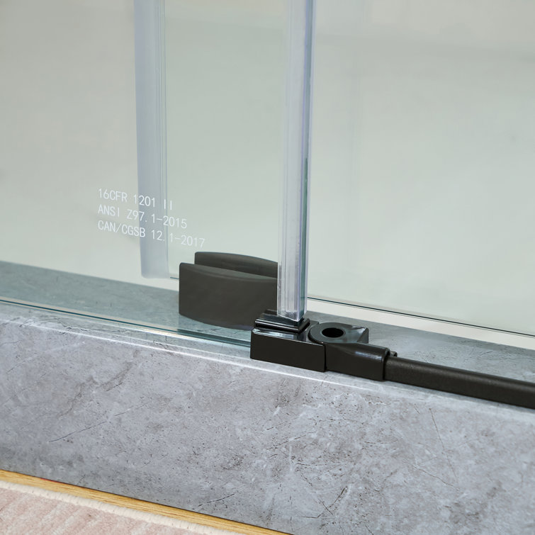 60" x 76" Frameless Matte Black Sliding Shower Door with Clear Glass