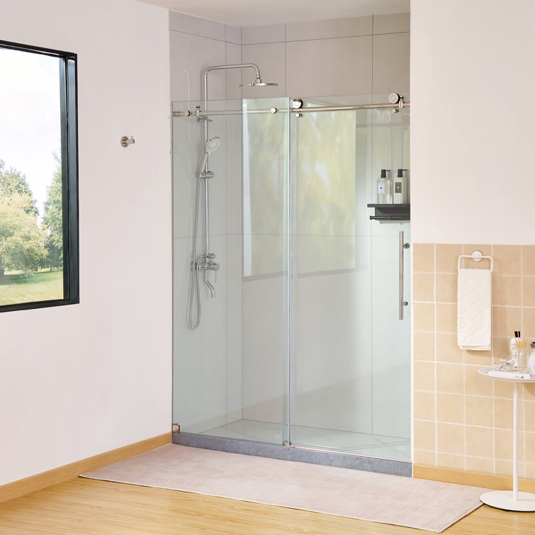 60" x 76" Frameless Clear Glass Sliding Shower Door with Chrome Hardware