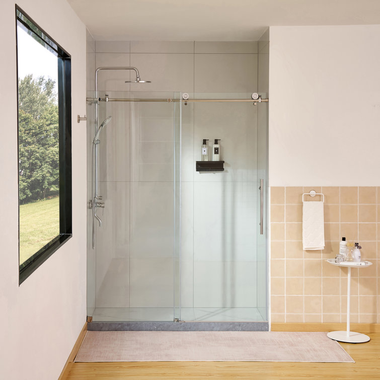 60" x 76" Frameless Clear Glass Sliding Shower Door with Chrome Hardware