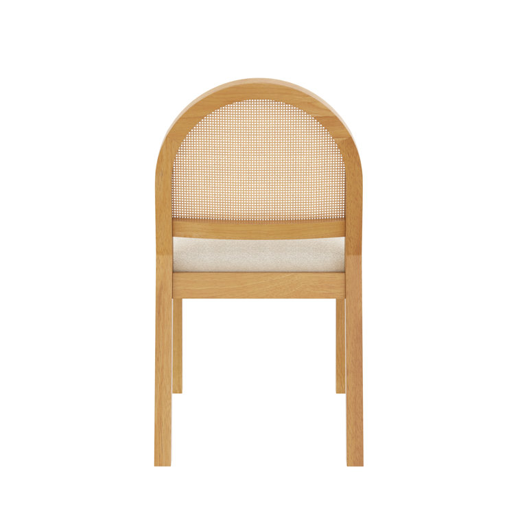 Cream Boucle and Warm Pine Cane Back Dining Chair