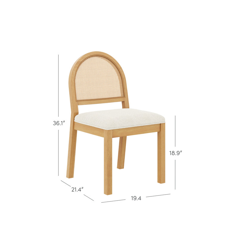 Cream Boucle and Warm Pine Cane Back Dining Chair