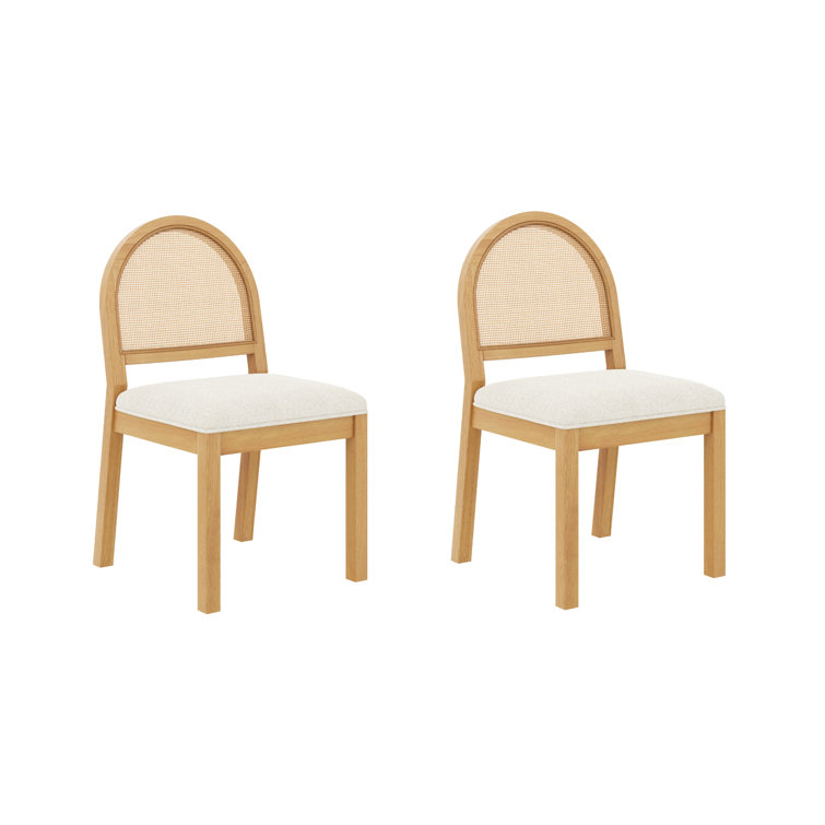 Cream Boucle and Warm Pine Cane Back Dining Chair