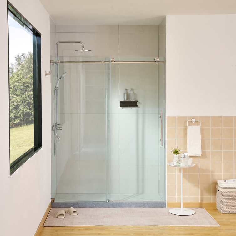 60" Frameless Clear Glass Sliding Shower Door with Brushed Nickel Finish