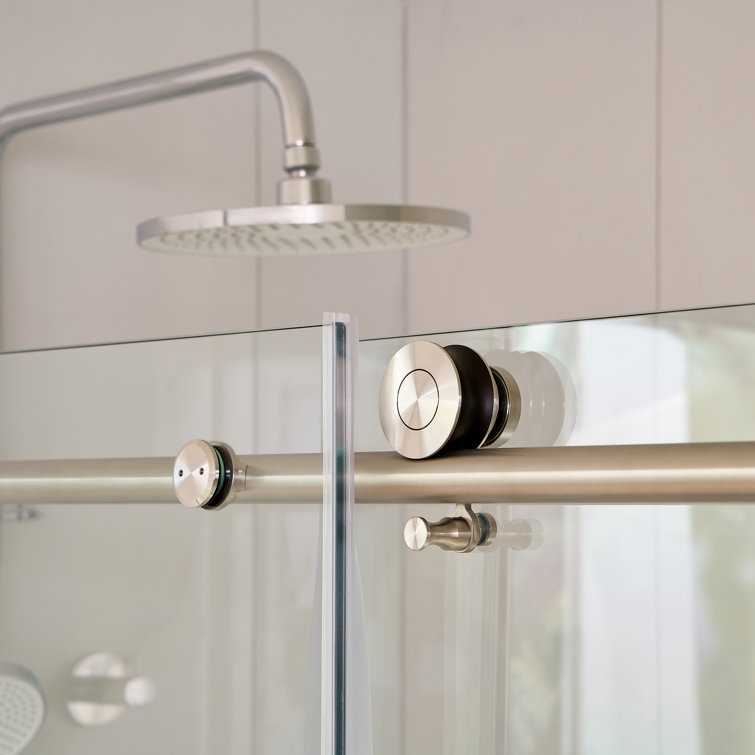 60" Frameless Clear Glass Sliding Shower Door with Brushed Nickel Finish