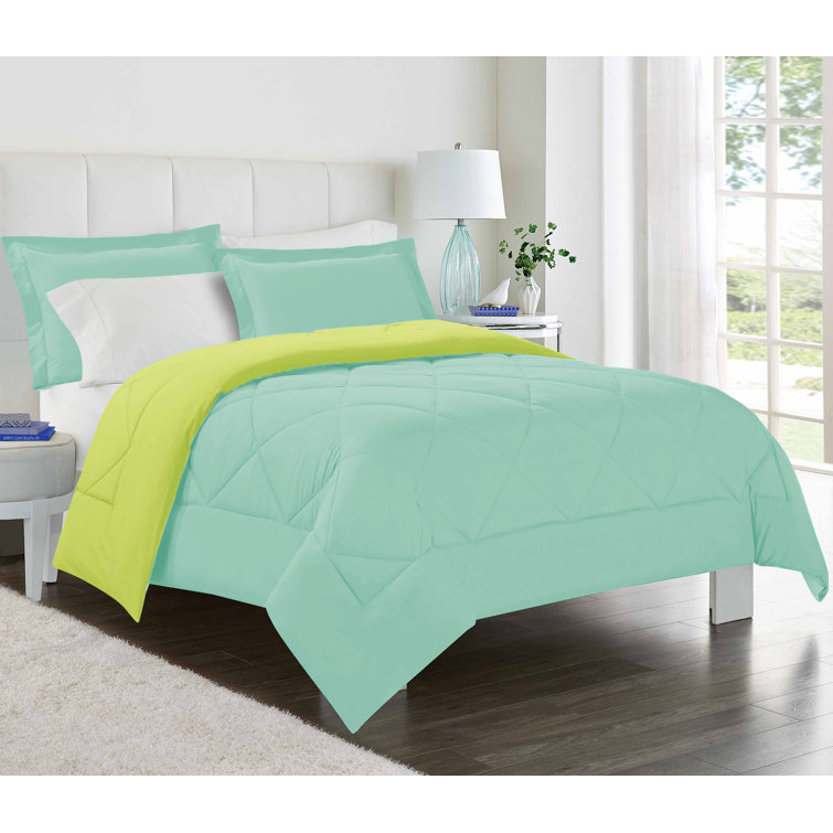 Twin Blue and Stone Reversible Microfiber Comforter Set