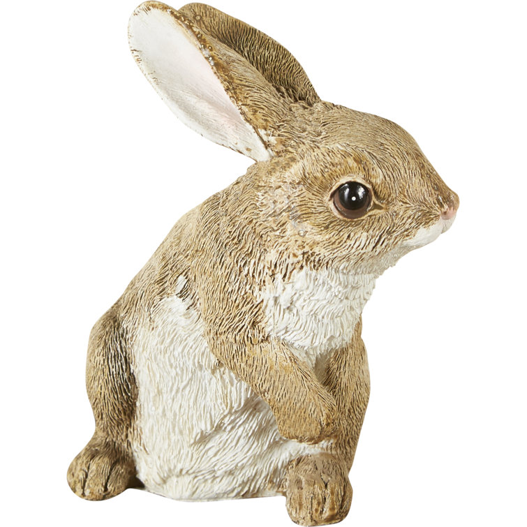 Hand-Painted Brown Resin Garden Bunny Statues Set
