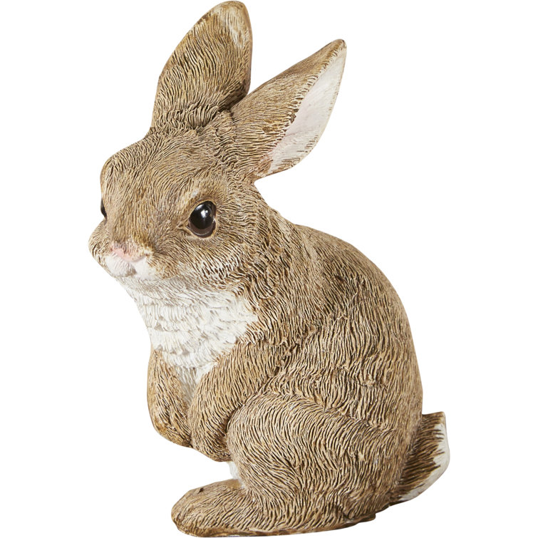 Hand-Painted Brown Resin Garden Bunny Statues Set