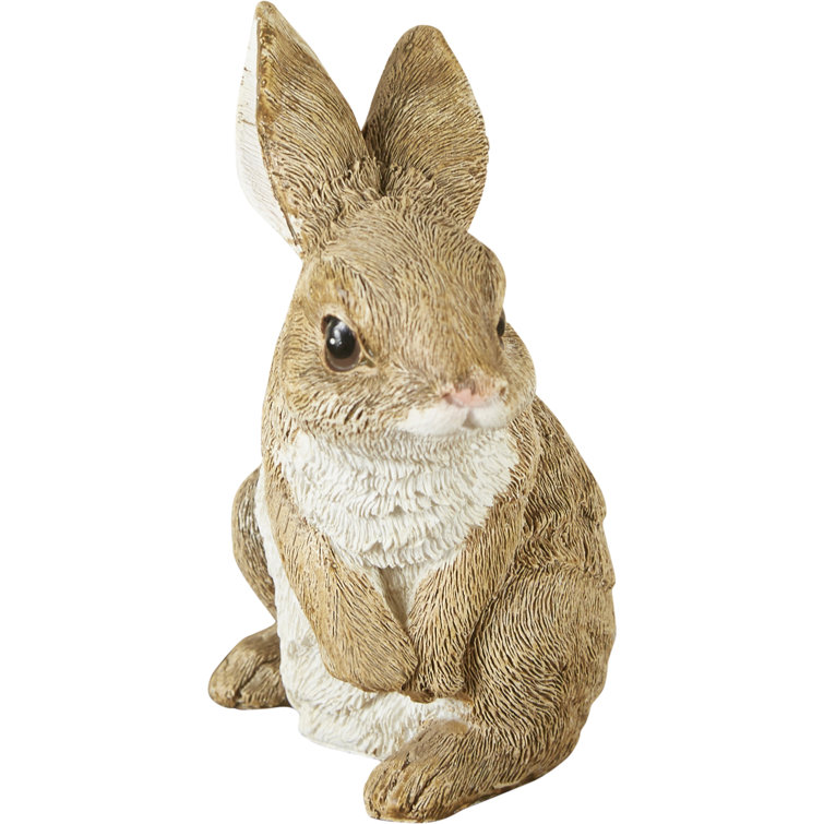 Hand-Painted Brown Resin Garden Bunny Statues Set