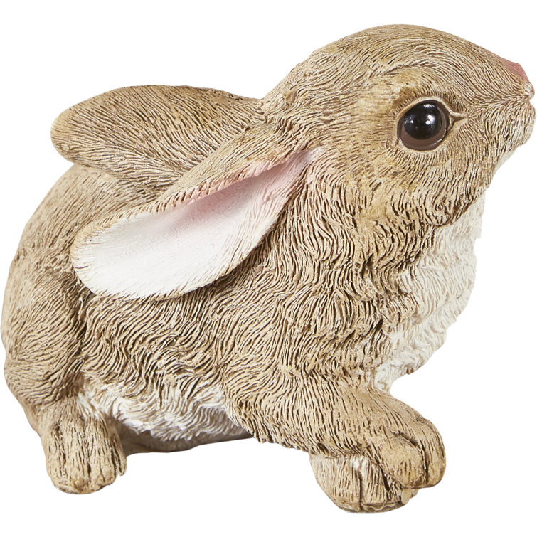 Hand-Painted Brown Resin Garden Bunny Statues Set
