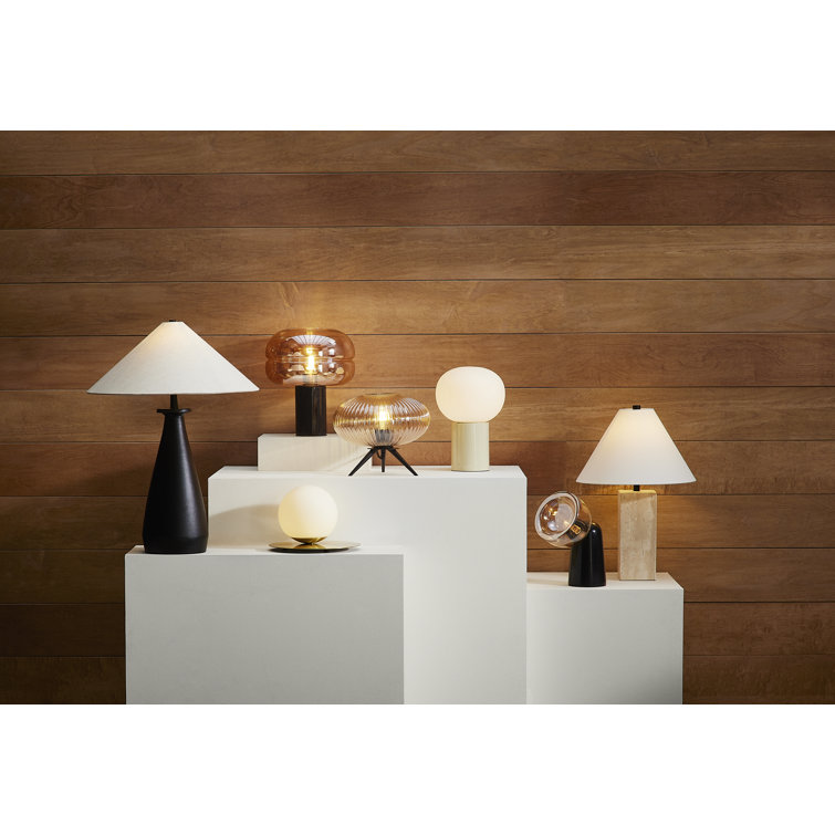 Opal White Glass Sphere Table Lamp with Brass Base