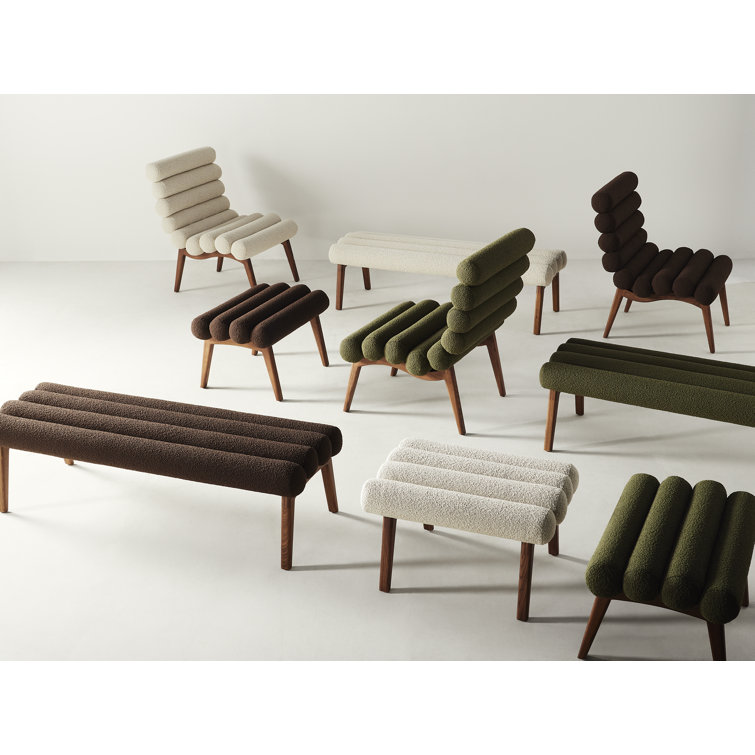 Dark Brown Polyester Upholstered Bench with Ash Wood Legs