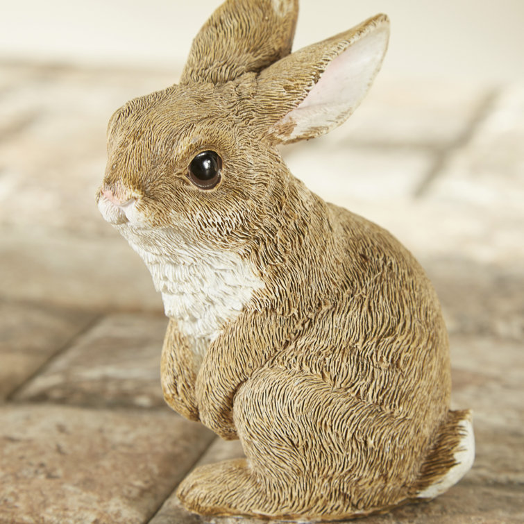 Hand-Painted Brown Resin Garden Bunny Statues Set