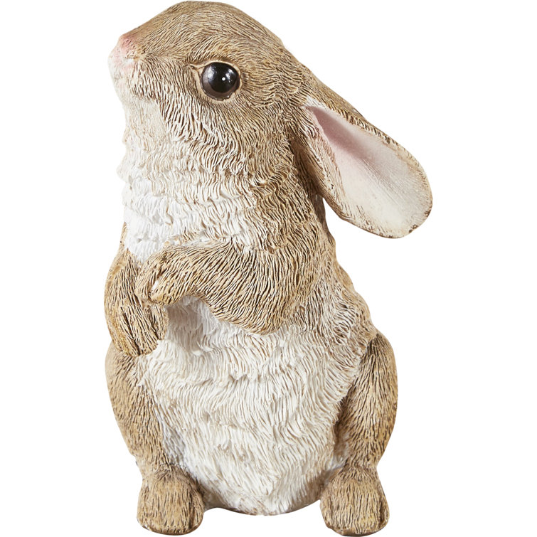 Hand-Painted Brown Resin Garden Bunny Statues Set