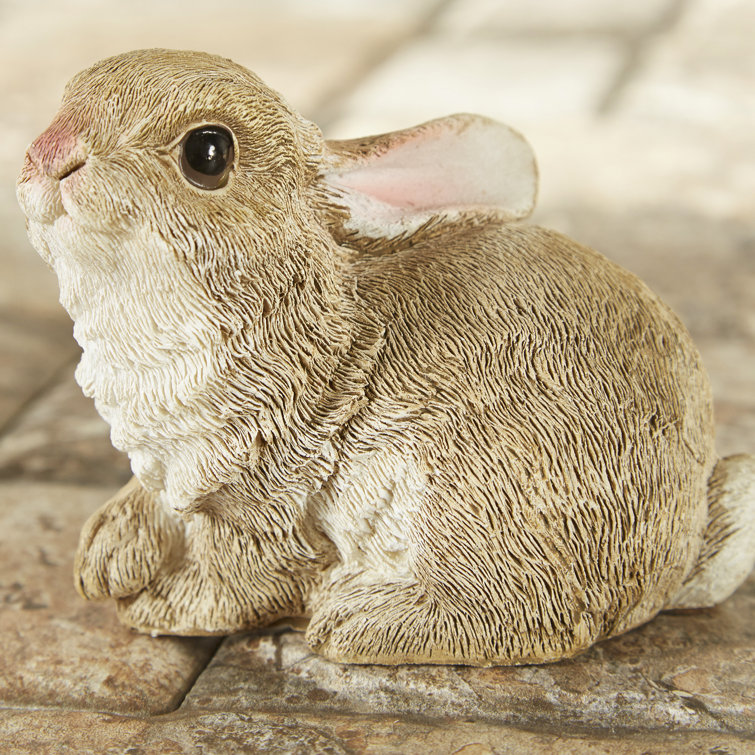 Hand-Painted Brown Resin Garden Bunny Statues Set