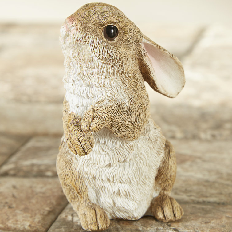 Hand-Painted Brown Resin Garden Bunny Statues Set