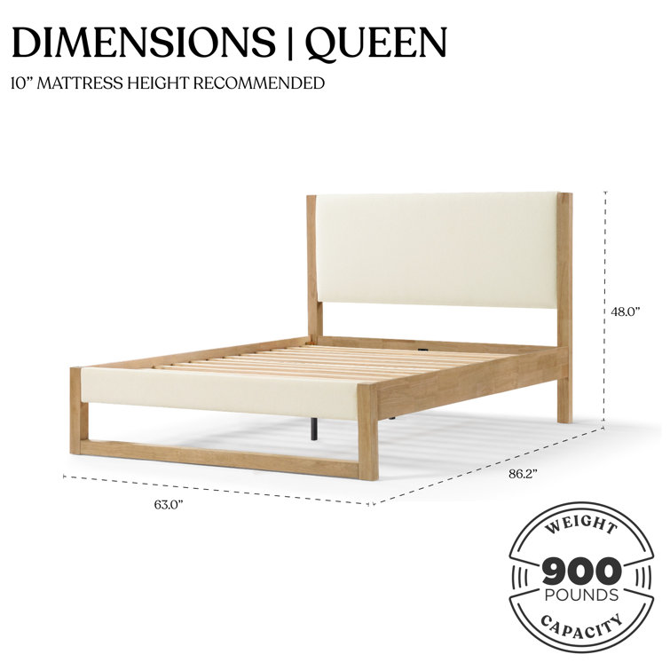 Queen Cream Boucle Upholstered Wood Frame Bed with Headboard