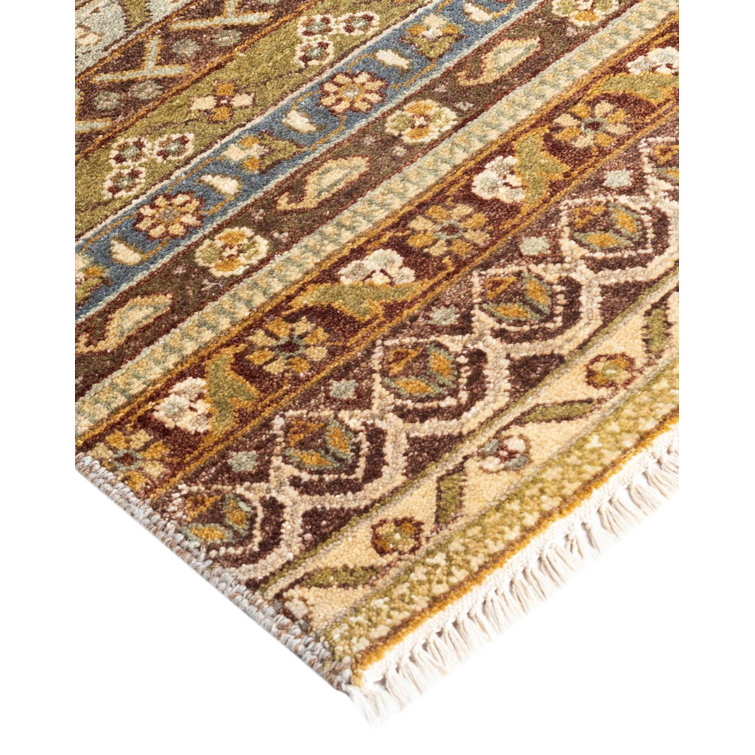 Ivory and Beige Hand-Knotted Wool Geometric Rug, 8' 1" x 10' 1"