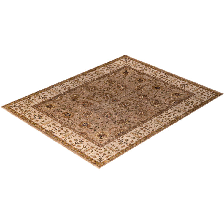 Handmade Brown and Beige Wool Rectangular Area Rug