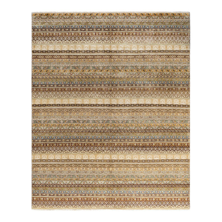 Ivory and Beige Hand-Knotted Wool Geometric Rug, 8' 1" x 10' 1"