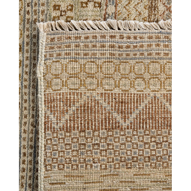Beige and Light Brown Hand-Knotted Wool Geometric Area Rug, 9'3" x 12'3"