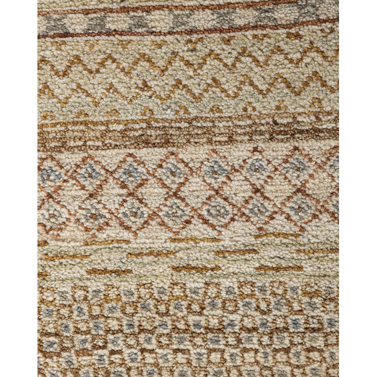 Beige and Light Brown Hand-Knotted Wool Geometric Area Rug, 9'3" x 12'3"