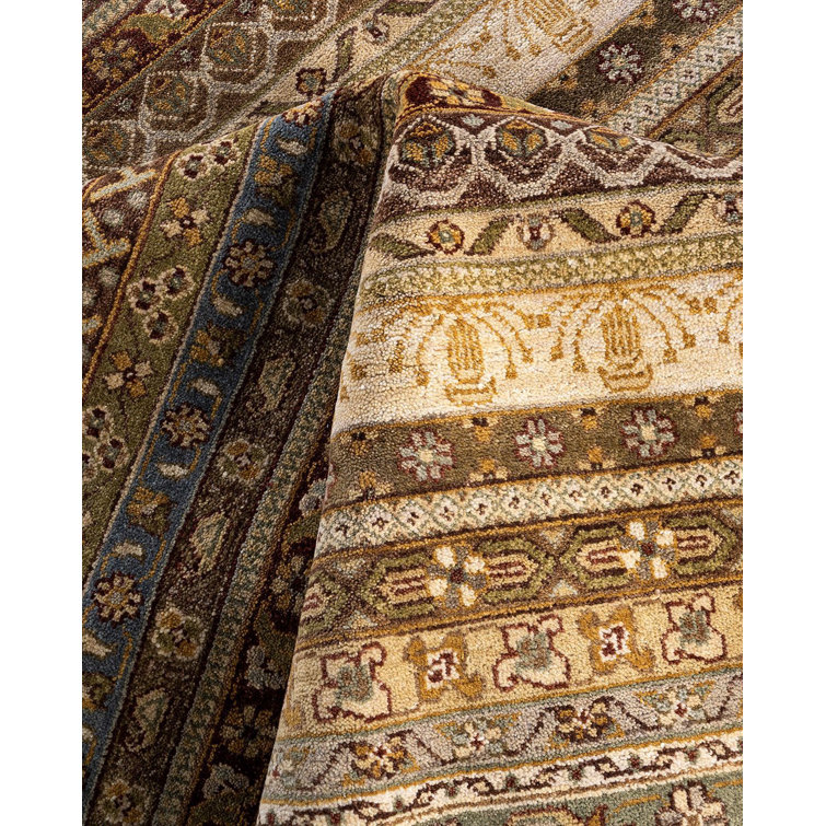Ivory and Beige Hand-Knotted Wool Geometric Rug, 8' 1" x 10' 1"