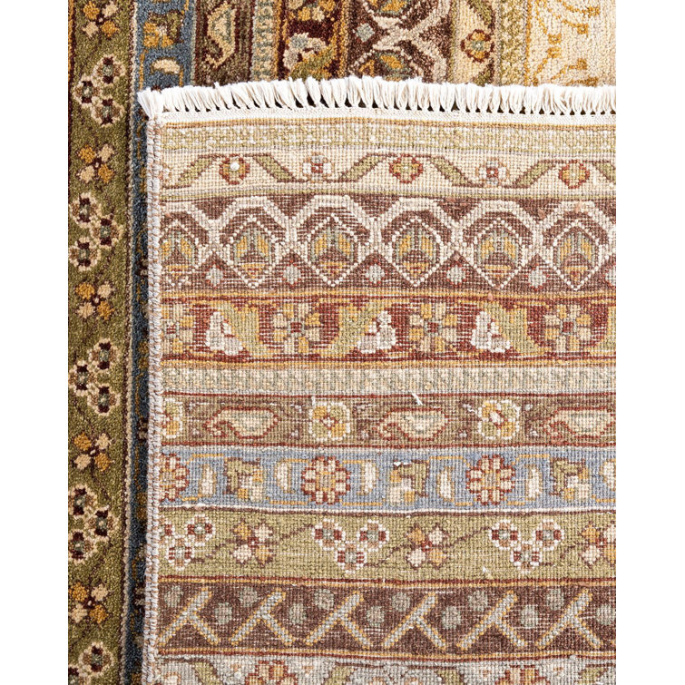 Ivory and Beige Hand-Knotted Wool Geometric Rug, 8' 1" x 10' 1"