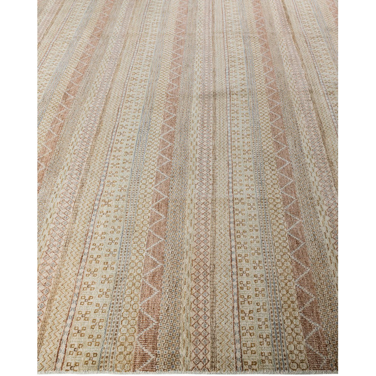 Beige and Light Brown Hand-Knotted Wool Geometric Area Rug, 9'3" x 12'3"