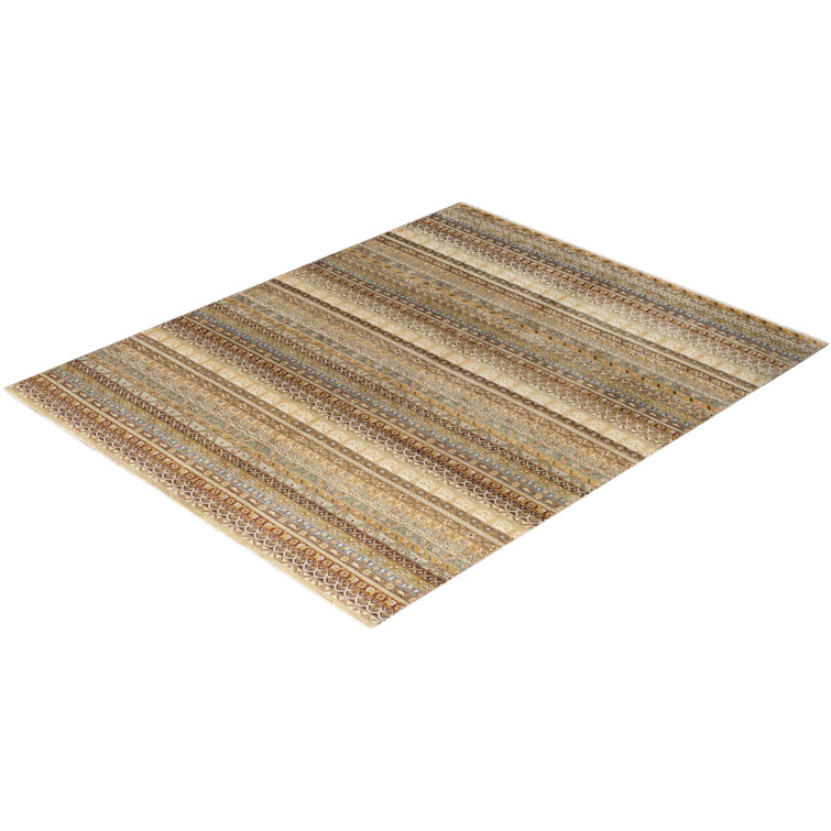 Ivory and Beige Hand-Knotted Wool Geometric Rug, 8' 1" x 10' 1"