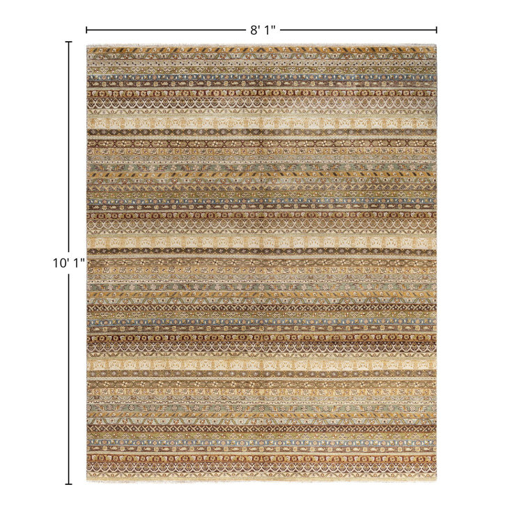 Ivory and Beige Hand-Knotted Wool Geometric Rug, 8' 1" x 10' 1"