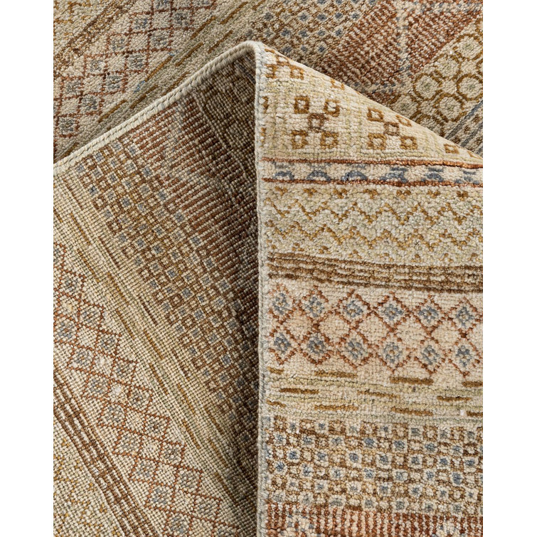 Beige and Light Brown Hand-Knotted Wool Geometric Area Rug, 9'3" x 12'3"