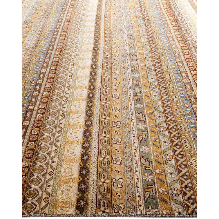 Ivory and Beige Hand-Knotted Wool Geometric Rug, 8' 1" x 10' 1"