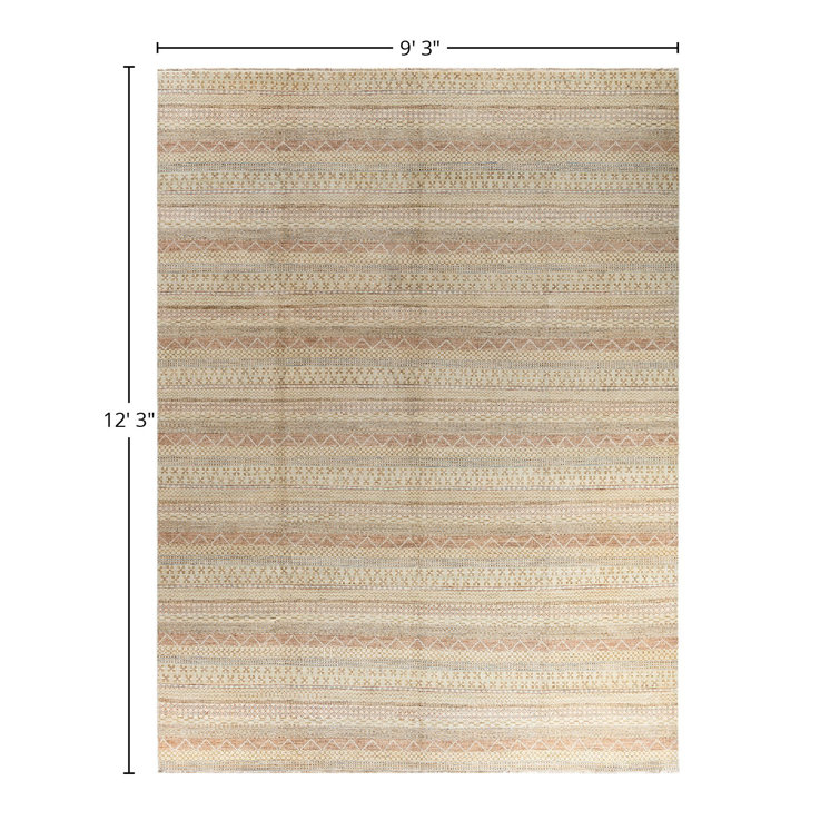 Beige and Light Brown Hand-Knotted Wool Geometric Area Rug, 9'3" x 12'3"
