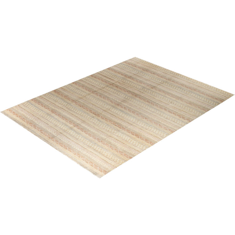 Beige and Light Brown Hand-Knotted Wool Geometric Area Rug, 9'3" x 12'3"