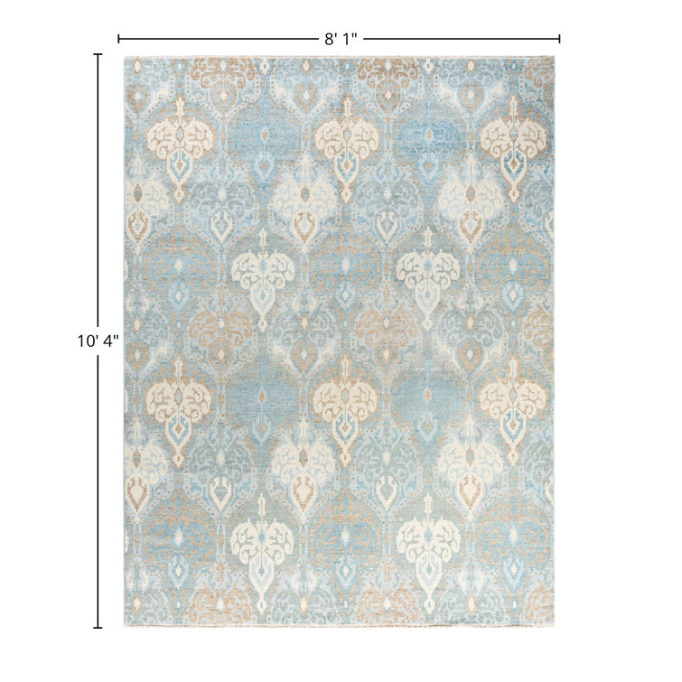 Hand-Knotted Gray and Blue Wool Rectangular Area Rug