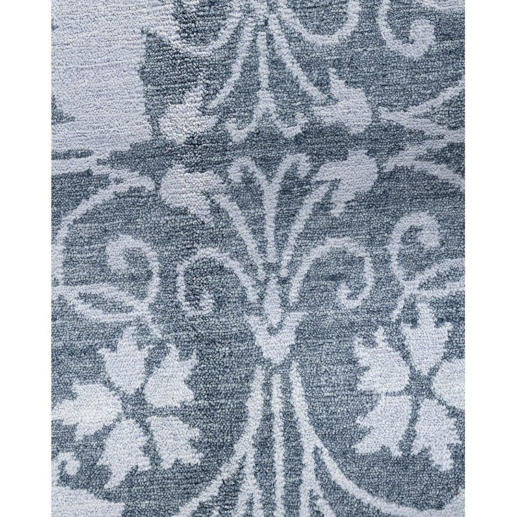 Ivory and Blue Hand-Knotted Silk Area Rug, 9' 3" x 12' 2"