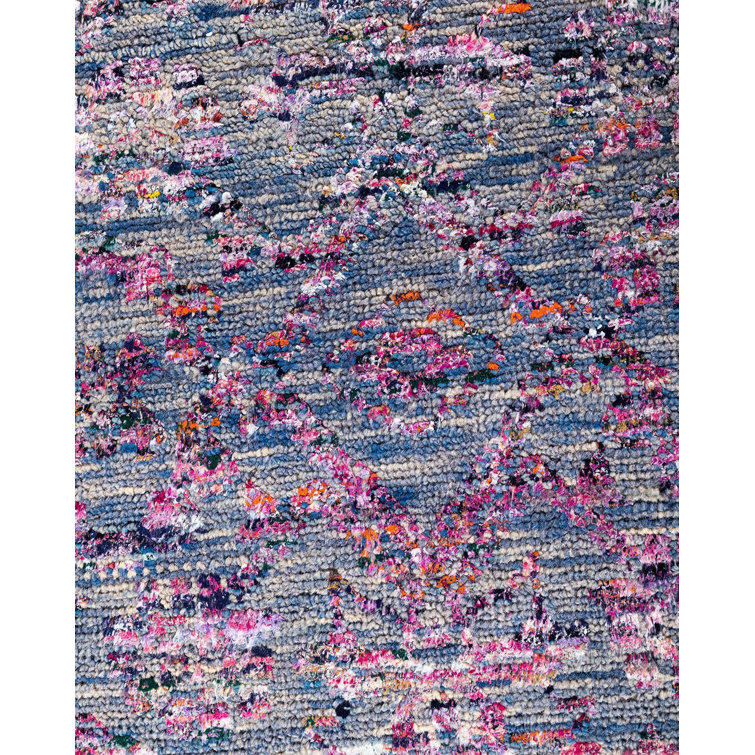 Hand-Knotted Blue Wool and Silk Rectangular Area Rug