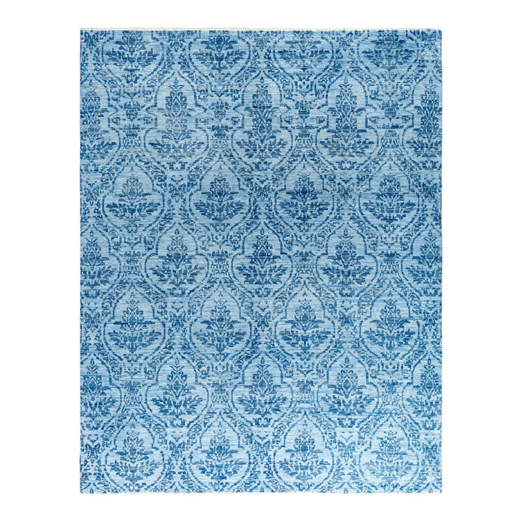 Handmade Blue Wool Rectangular Area Rug, 8' 1" x 10' 1"