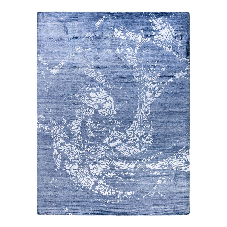 Gray Hand-Knotted Silk Rectangular Area Rug, 9'2" x 12'