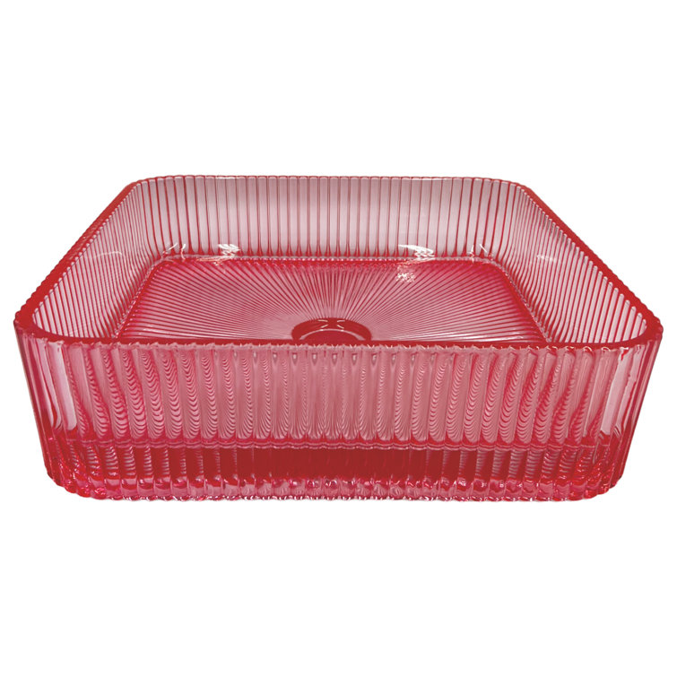 15" Red Rose Ribbed Glass Square Vessel Sink